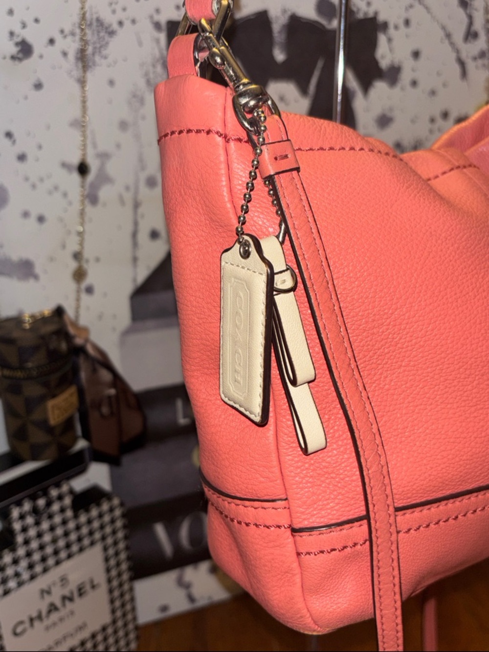 Coach Pebbled Leather Crossbody Bag Coral Pink Adjustable Strap - Picture 2 of 12